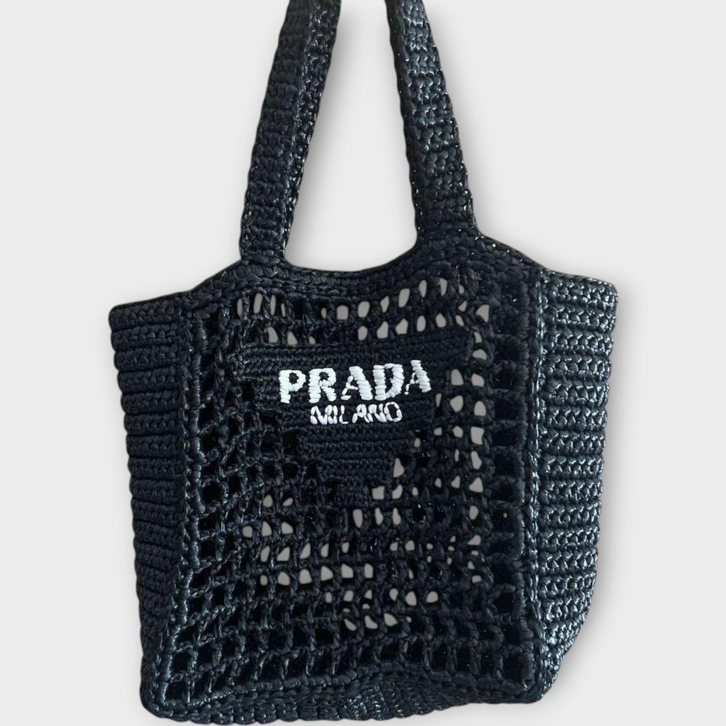 PRADA Logo Crochet Black Tote Bag