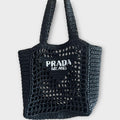 PRADA Logo Crochet Black Tote Bag