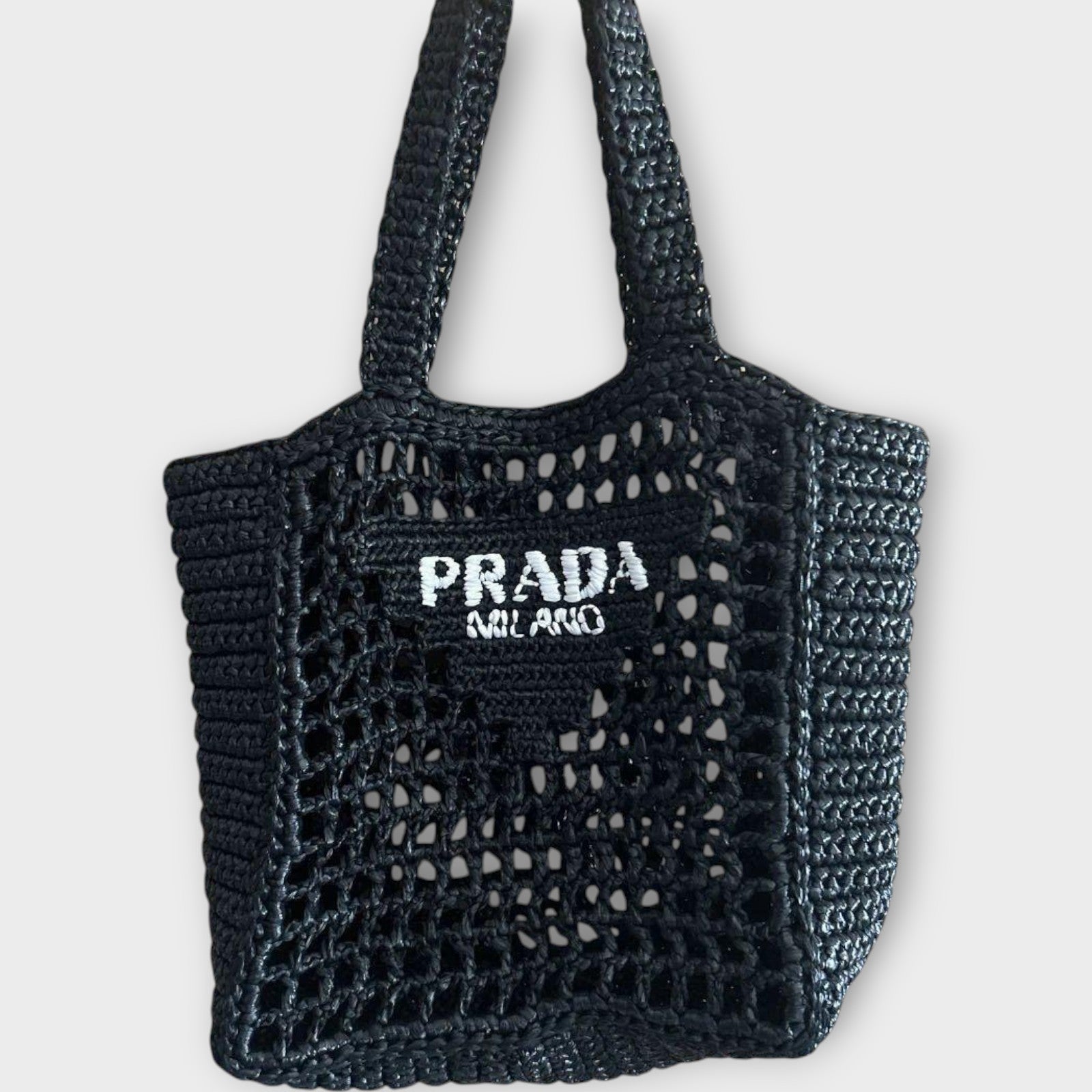 PRADA Logo Crochet Black Tote Bag