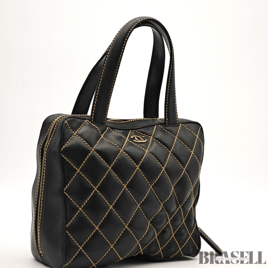 CHANEL Wild Stitch Tote Bag A14693 Black Leather Large Women's Warranty Card
