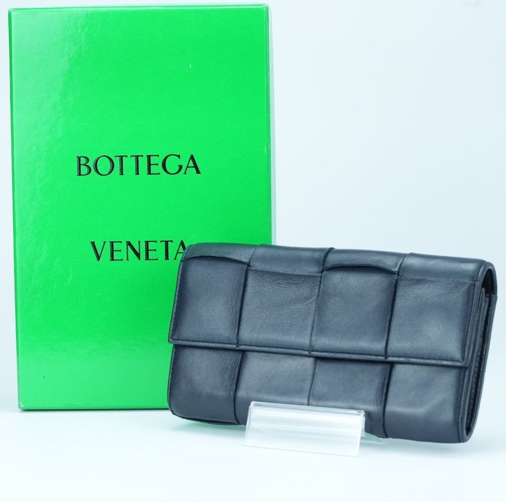 BOTTEGA VENETA Cassette Intrecciato Navy Long Wallet with Built-in IC Chip