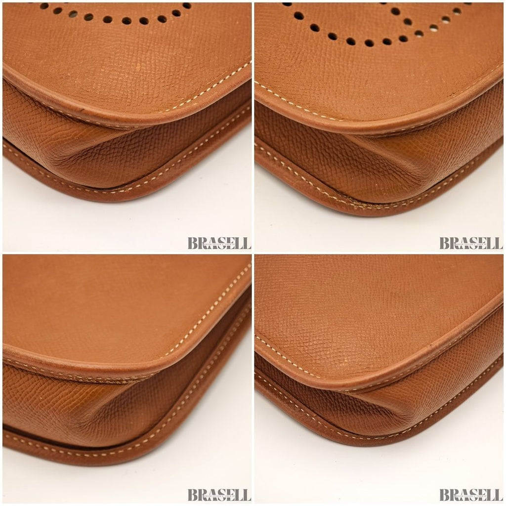 HERMES Mini Evelyne Shoulder Bag Crossbody Gold Brown Taurillon Clemence Leather