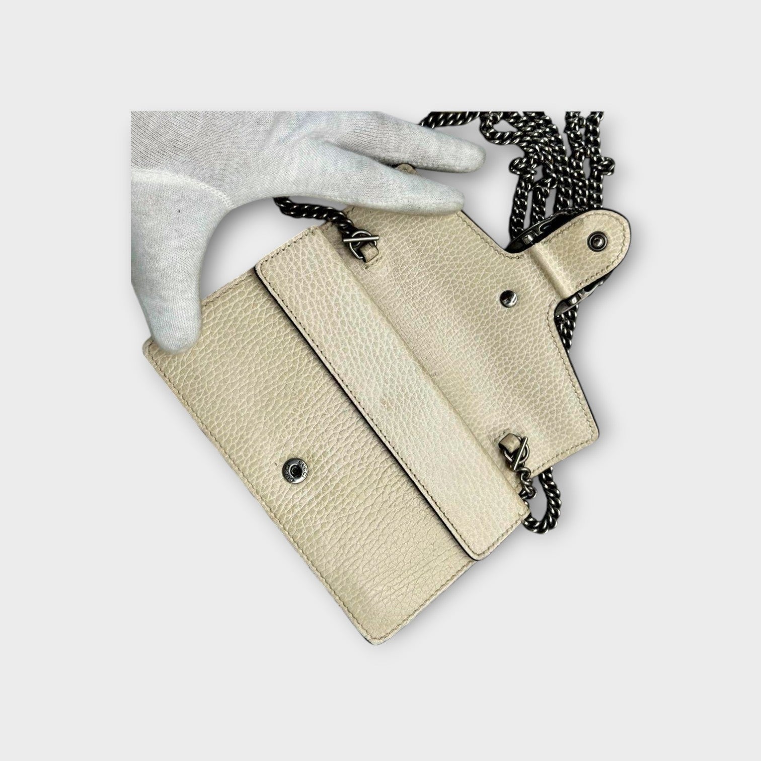 Gucci Dionysus Chain Shoulder Bag Leather Ivory Silver Hardware【A】