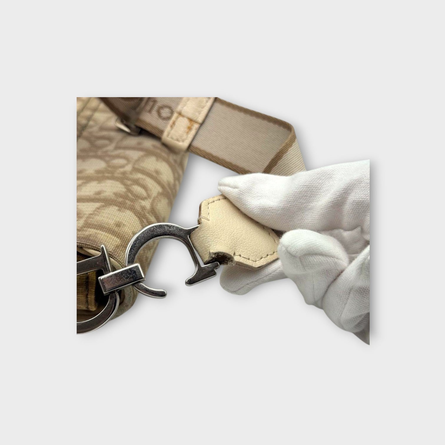 Dior Trotter Flower Embroidery Shoulder Bag CD Hardware Canvas Leather Beige 【B】