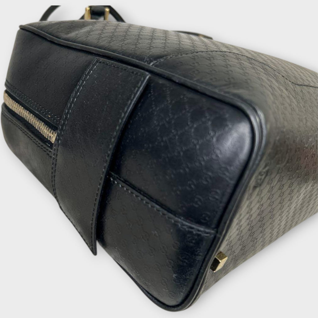 GUCCI Mini Boston Bag Handbag Logo Microguccissima Black Leather