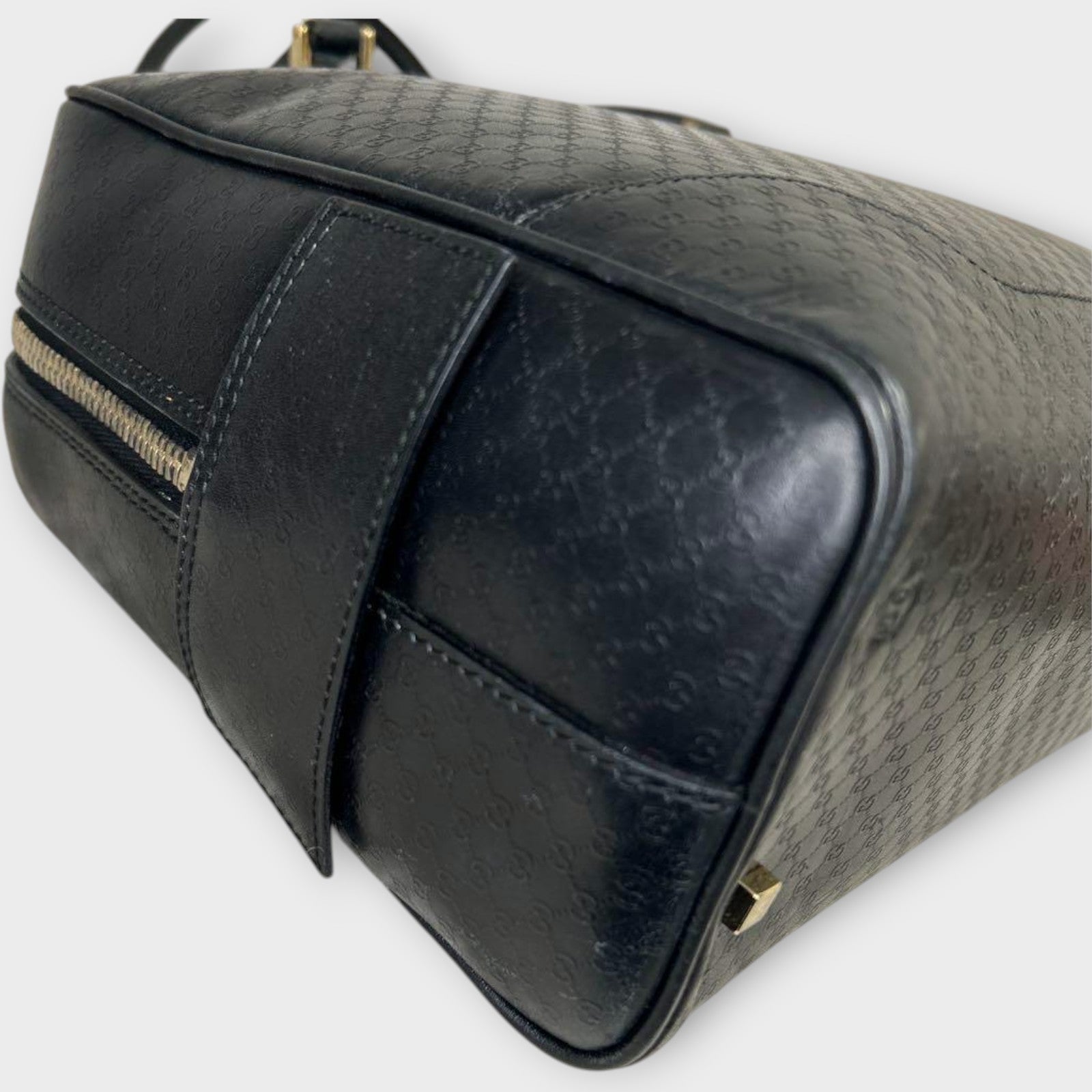 GUCCI Mini Boston Bag Handbag Logo Microguccissima Black Leather