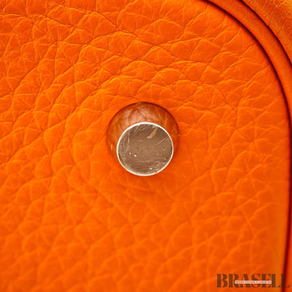 HERMES Picotin Lock MM Tote Bucket Bag Handbag Leather Orange Taurillon Clemence