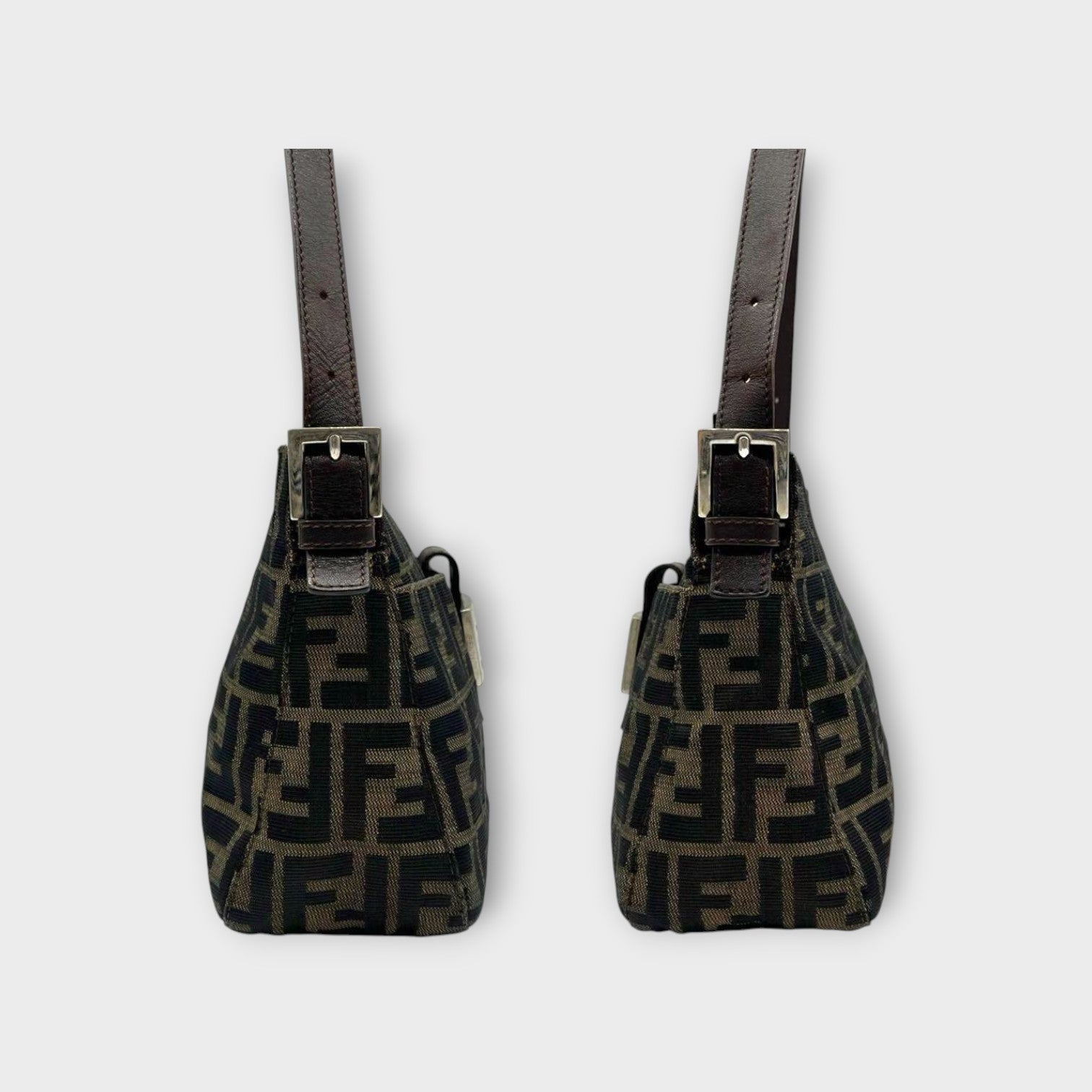 Fendi Mamma Baguette Zucca Pattern Shoulder Bag Brown Canvas Leather 【B】