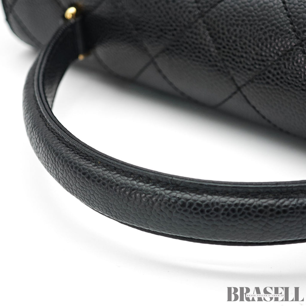 CHANEL Top Handle Bag Caviar Skin Black Handbag Women's Guarantee Card