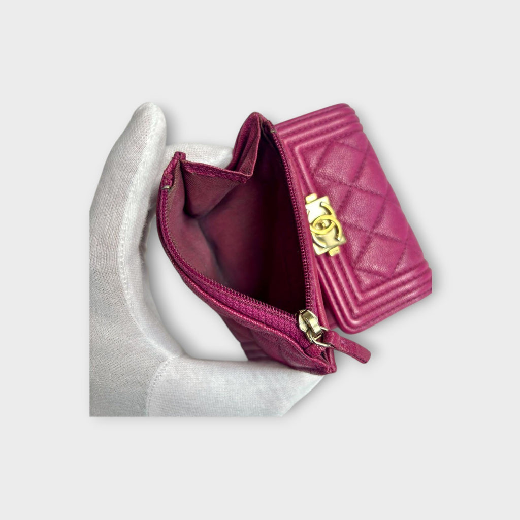 Chanel Boy Trifold Wallet in Pink Matelassé Caviar Skin