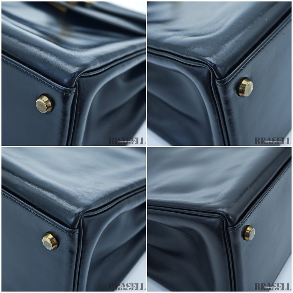 Borsa Hermès Kelly 32 borsa borsetta nera donna hardware oro con scatola e...