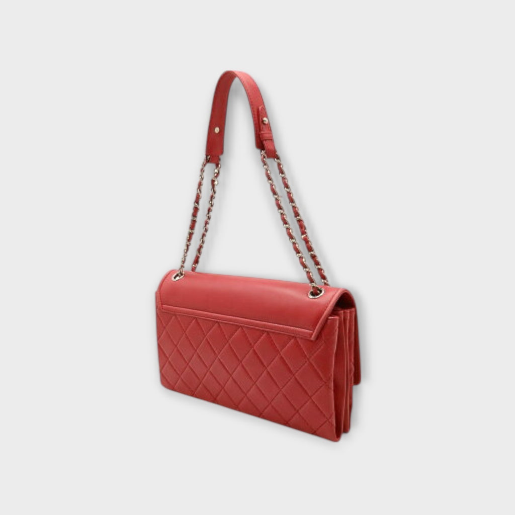 CHANEL Hamptons Coco Mark Chain Shoulder Bag Lambskin Leather Red