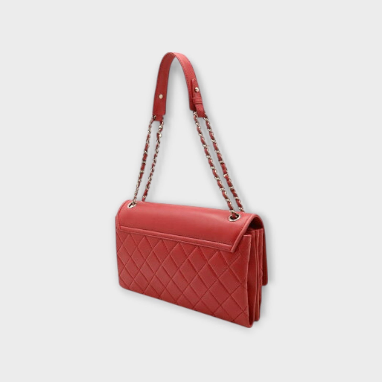 CHANEL Hamptons Coco Mark Chain Shoulder Bag Lambskin Leather Red