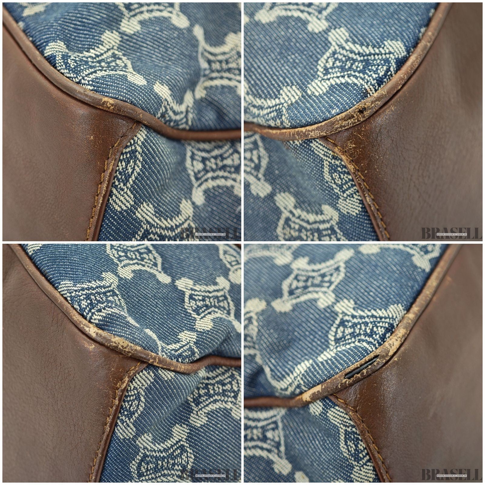 CELINE Macadam Boogie Bag YS00/75 Canvas Handbag in Blue Denim/Brown