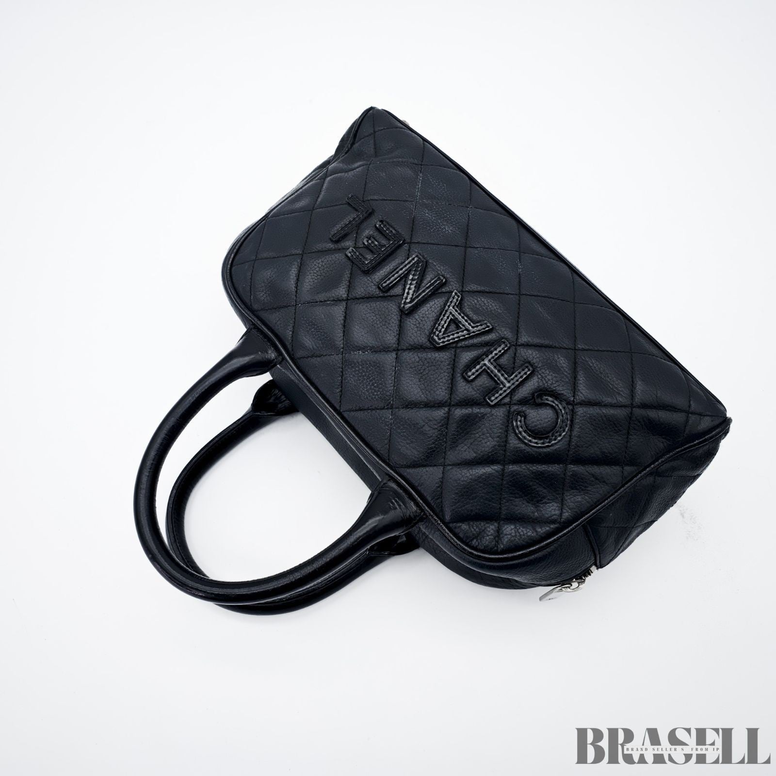 CHANEL Matelassé Caviar Leather Mini Boston Handbag Black with Guarantee Card
