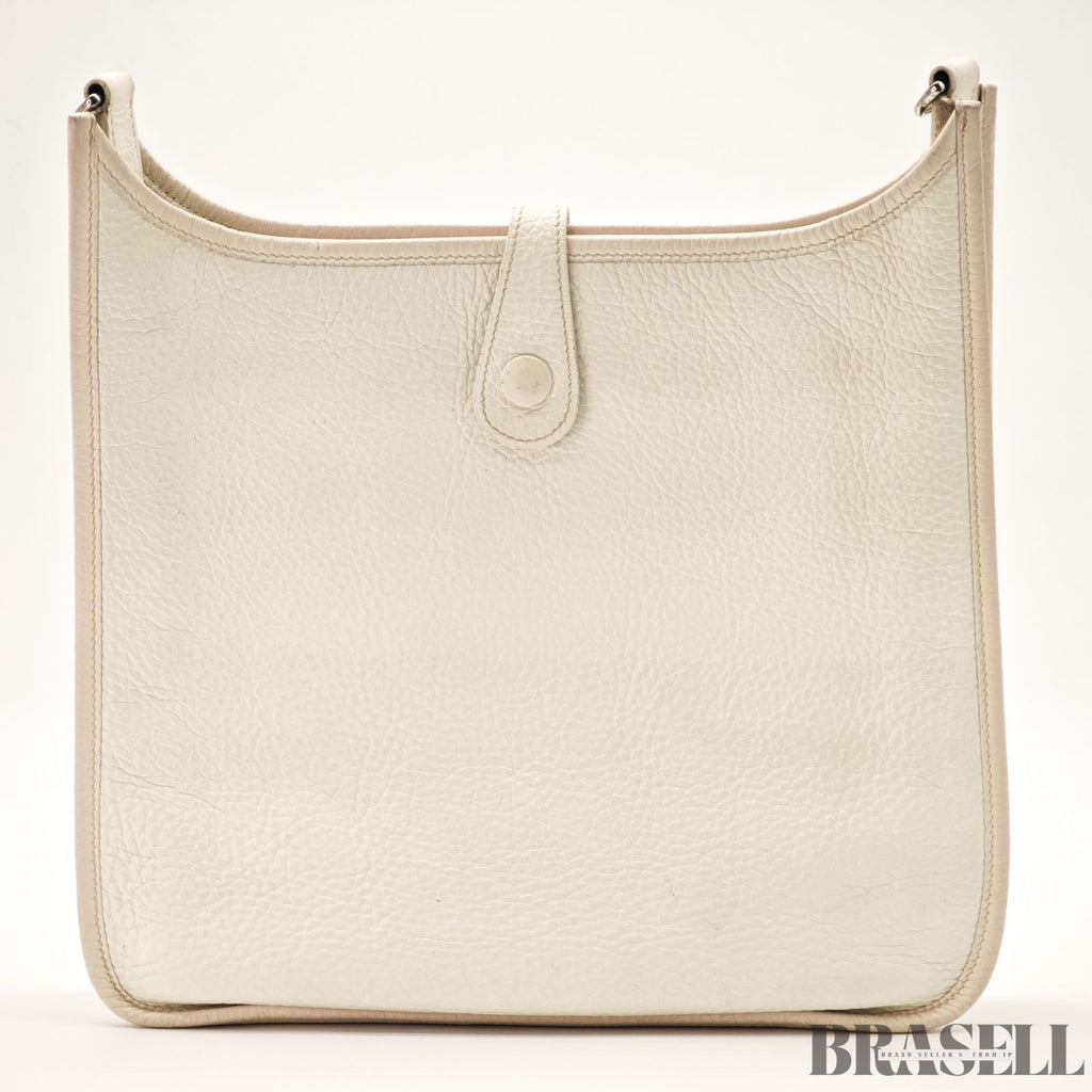 Hermes Evelyne I PM Taurillon Clemence Shoulder Bag White Unisex Silver Hardware