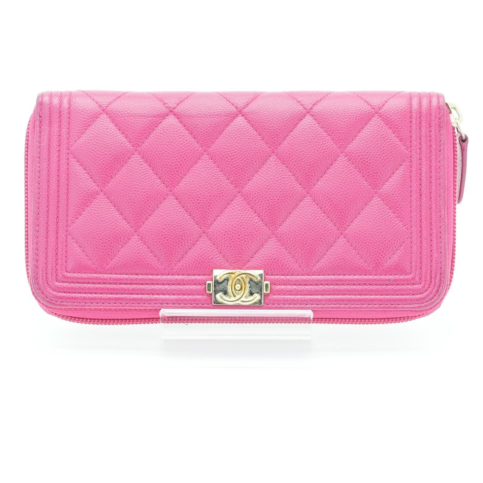 CHANEL Boy Chanel Caviar Leather Long Wallet Pink Women's 23 Series