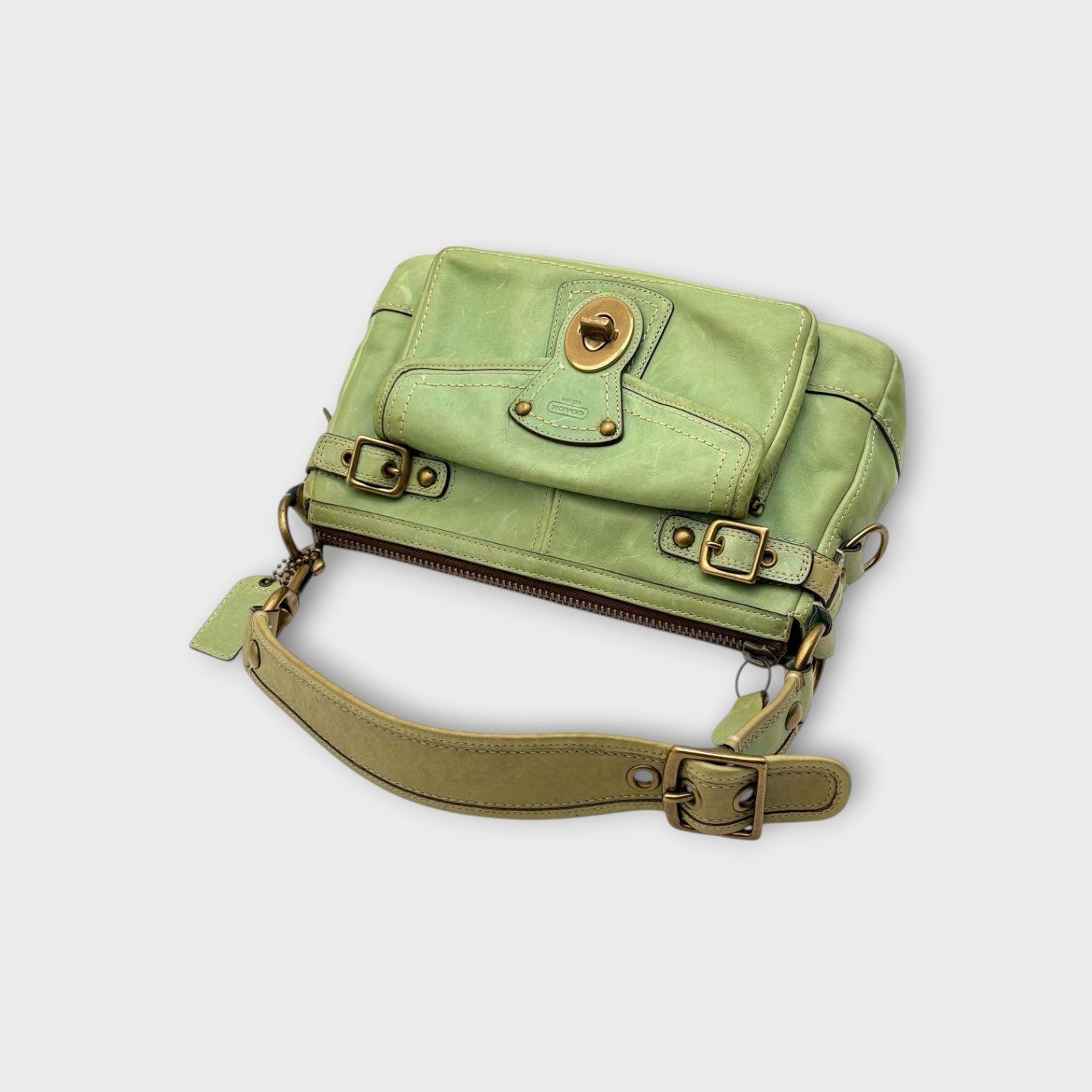 Coach Legacy Turnlock Gold Hardware One Shoulder Bag Leather Green 【B】