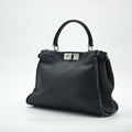 FENDI Selleria Peekaboo Handbag Tote Bag 8BN290 Leather Black