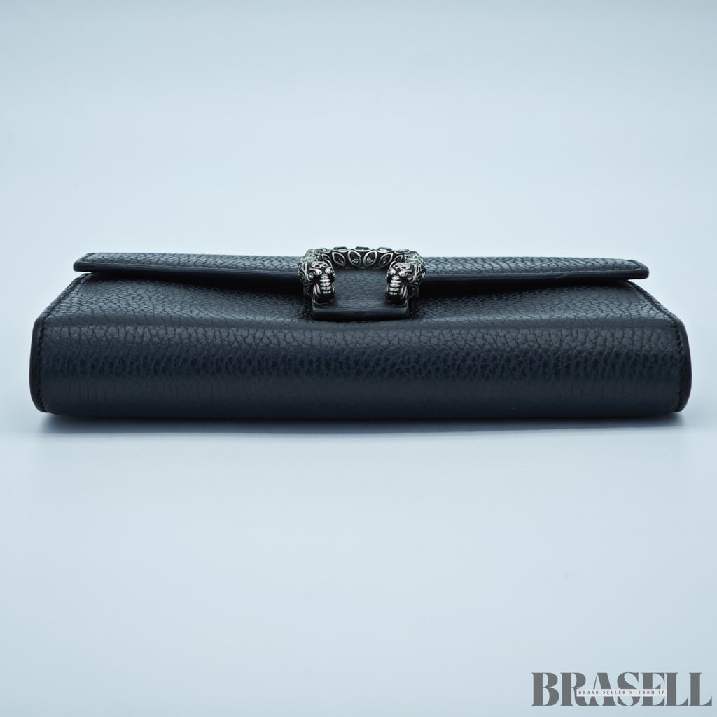 GUCCI Dionysus Tiger Head Chain Wallet 401231 Leather Black