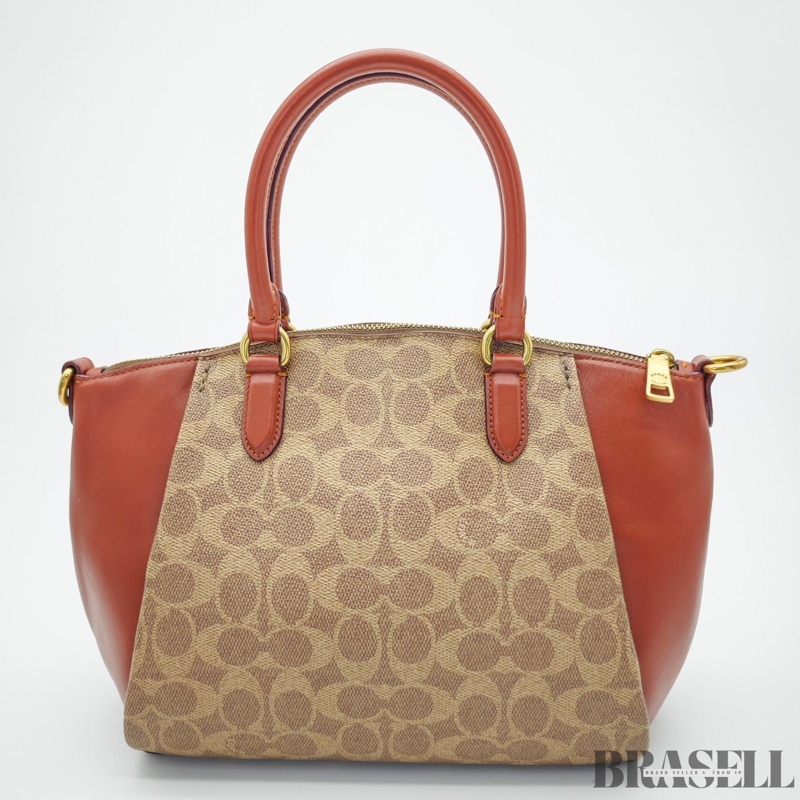 COACH Ellis Satchel Signature 796364 2-Way Tote Bag Shoulder Bag Brick Red Beige