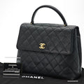 CHANEL Kelly Top Handle Bag Caviar Skin Black Handbag Women's Guarantee Card