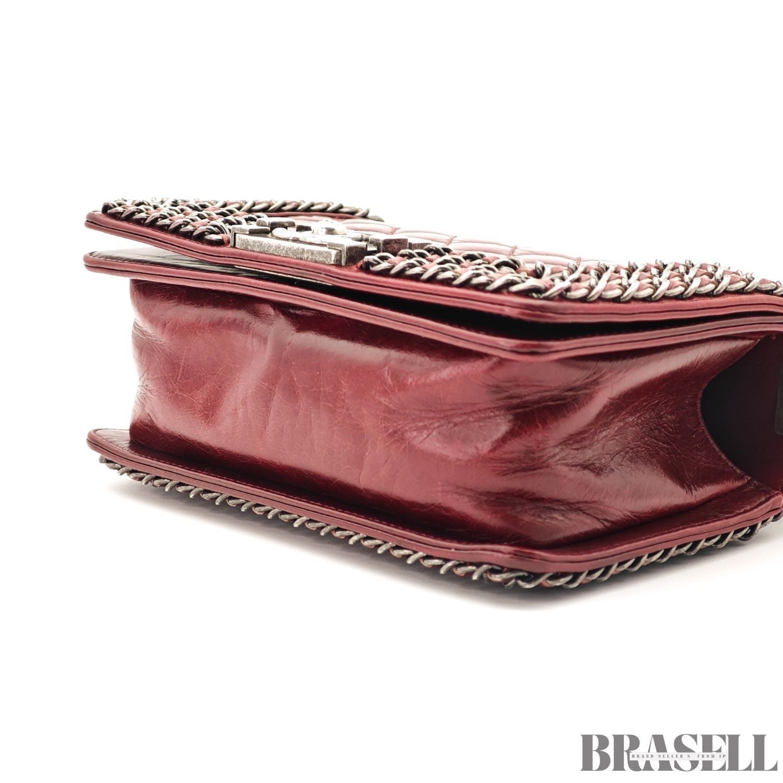 CHANEL Boy Chanel A67086 Flap Shoulder Bag Small Bordeaux Leather Women's