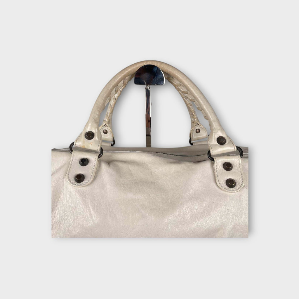 Balenciaga 2Way Handbag Shoulder Bag White Leather Zip 【B】