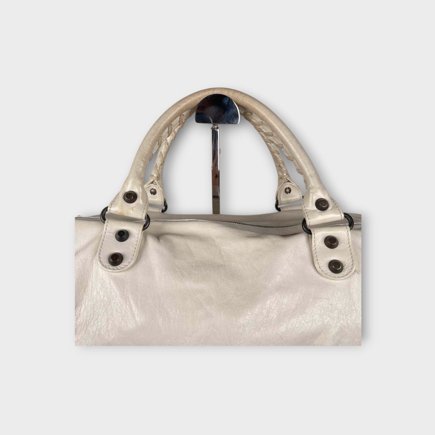Balenciaga 2Way Handbag Shoulder Bag White Leather Zip 【B】