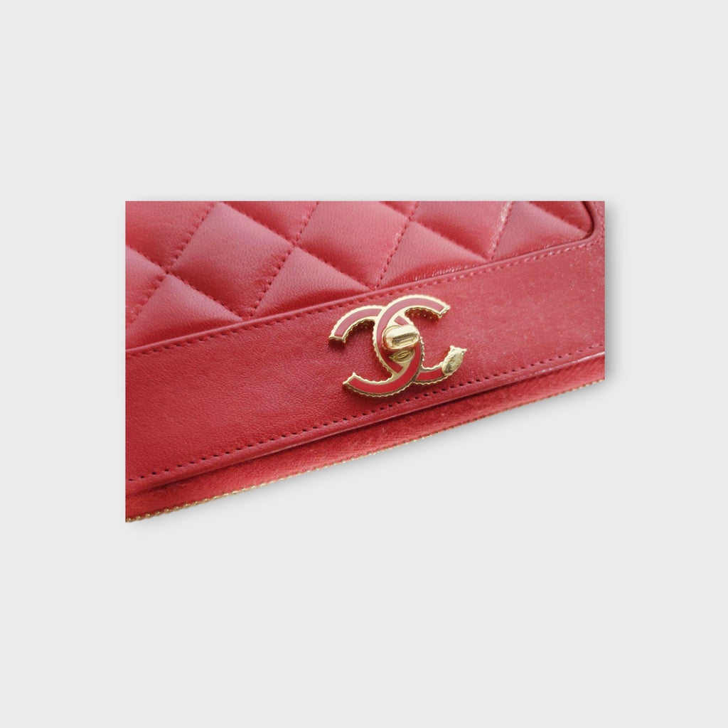 CHANEL Mademoiselle Long Wallet Matelassé Design Coco Mark Passionate Deep Red