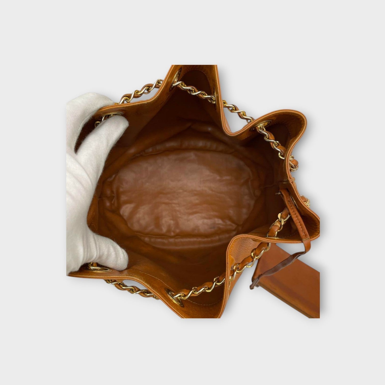 Chanel Matelassé Leather Drawstring Chain Shoulder Tote Bag Brown【B】
