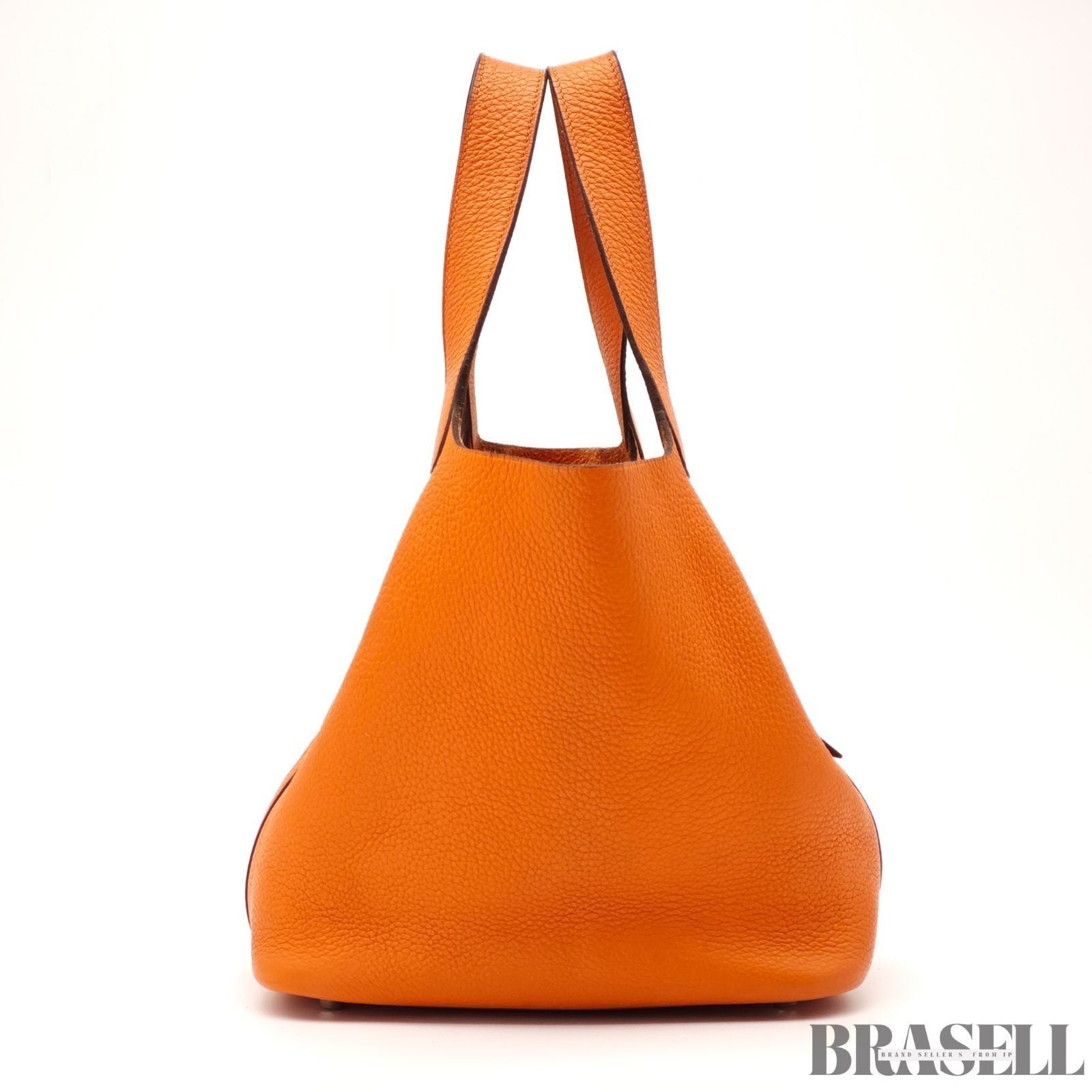 HERMES Picotin Lock MM Tote Bucket Bag Handbag Leather Orange Taurillon Clemence