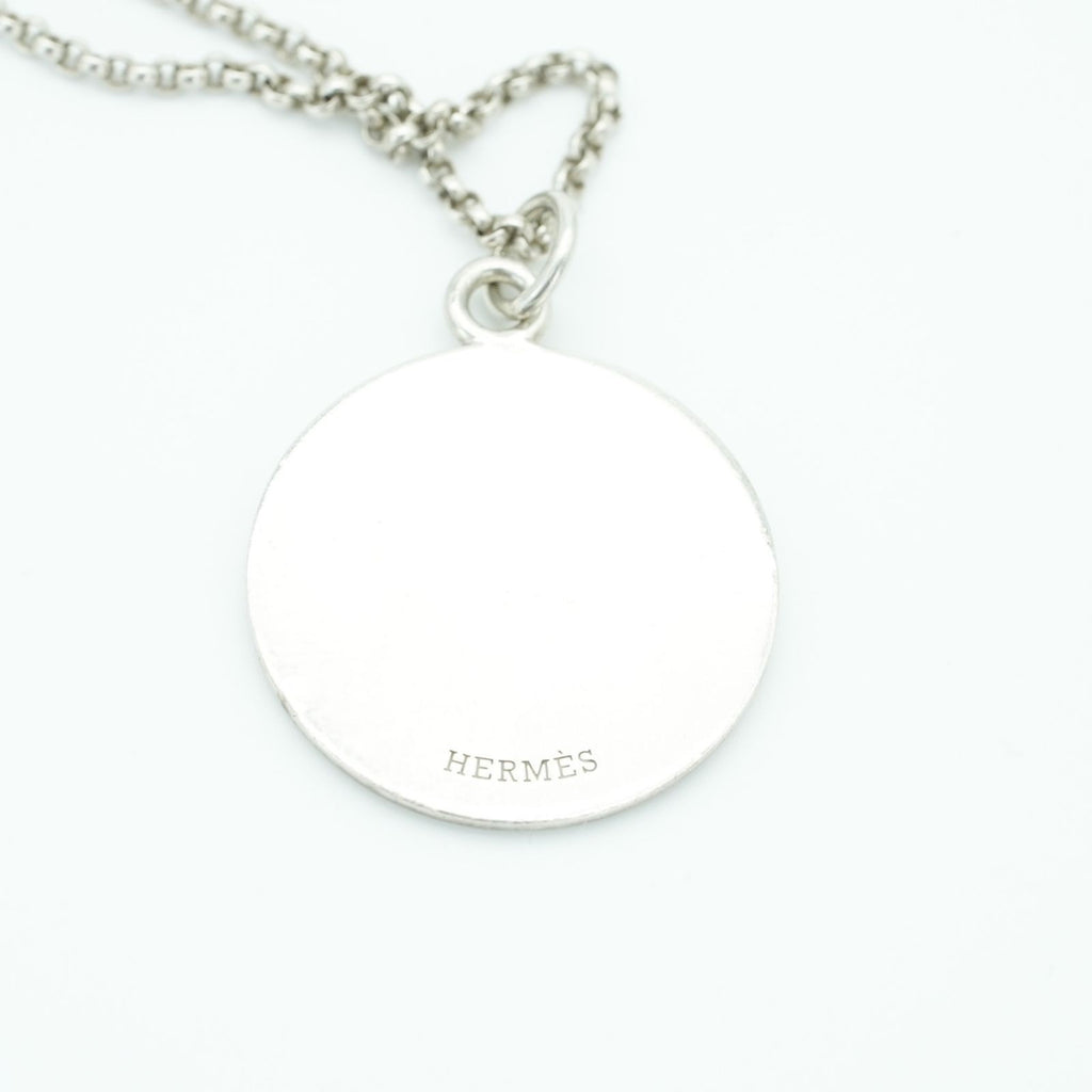 HERMES Ex Libris MM Necklace Coin Silver for Women' Men's