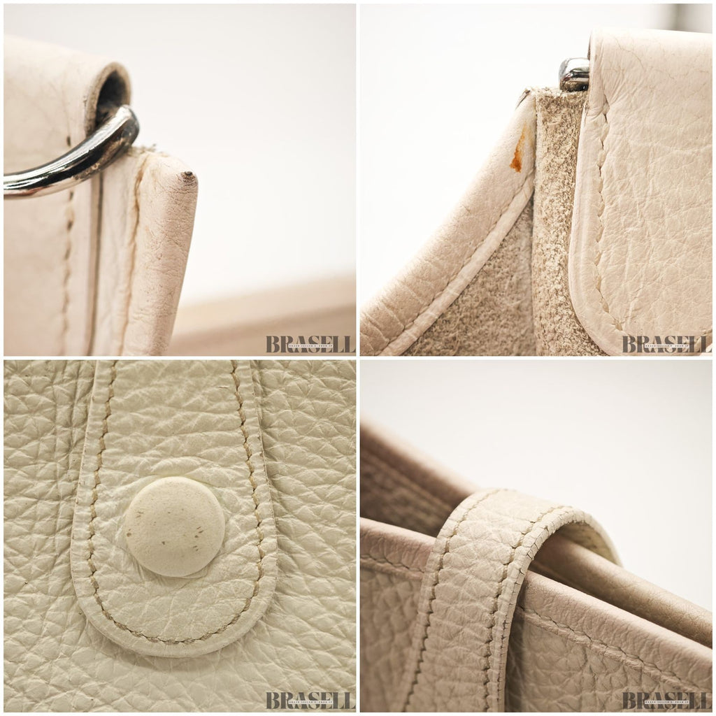 Hermes Evelyne I PM Taurillon Clemence Shoulder Bag White Unisex Silver Hardware