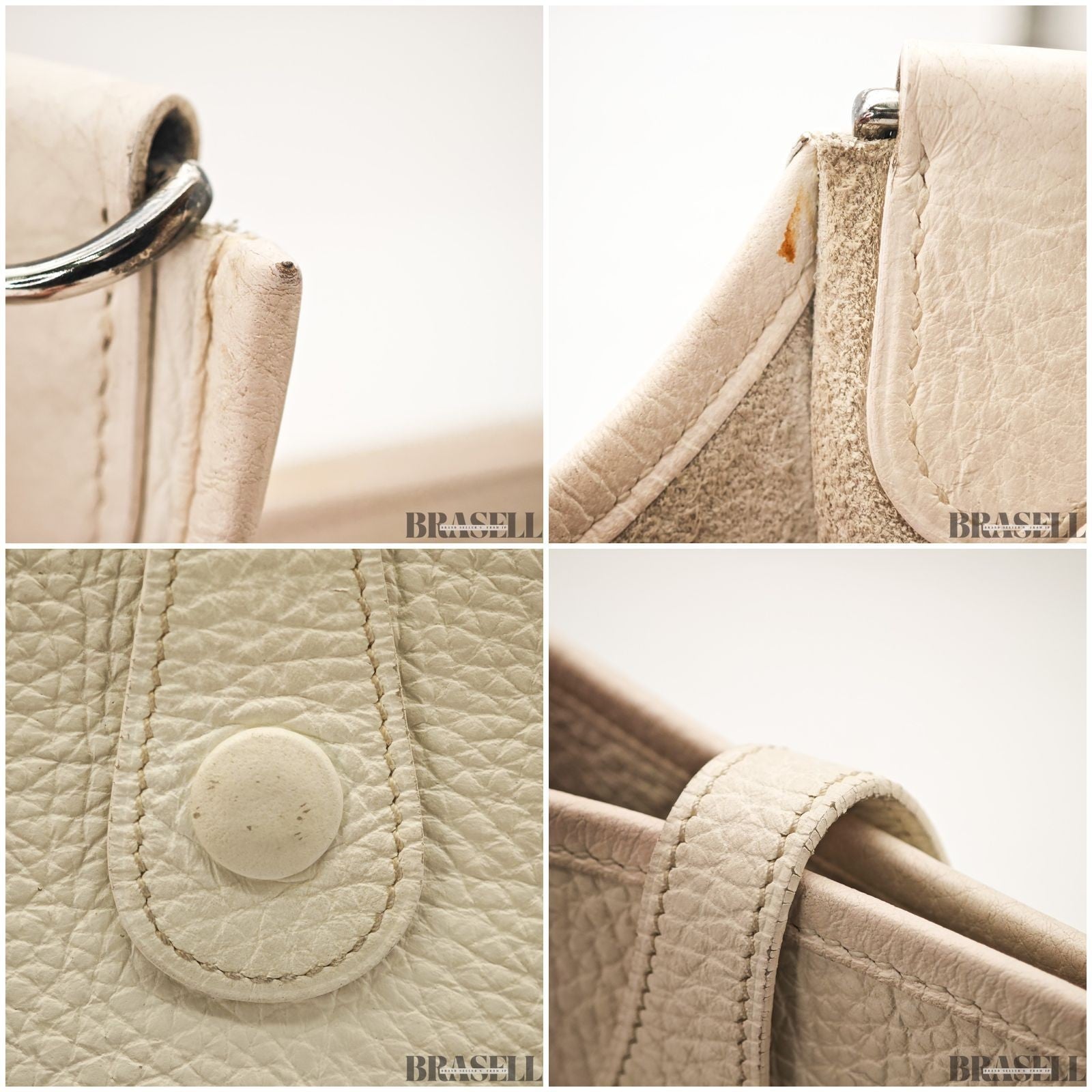 Hermes Evelyne I PM Taurillon Clemence Shoulder Bag White Unisex Silver Hardware