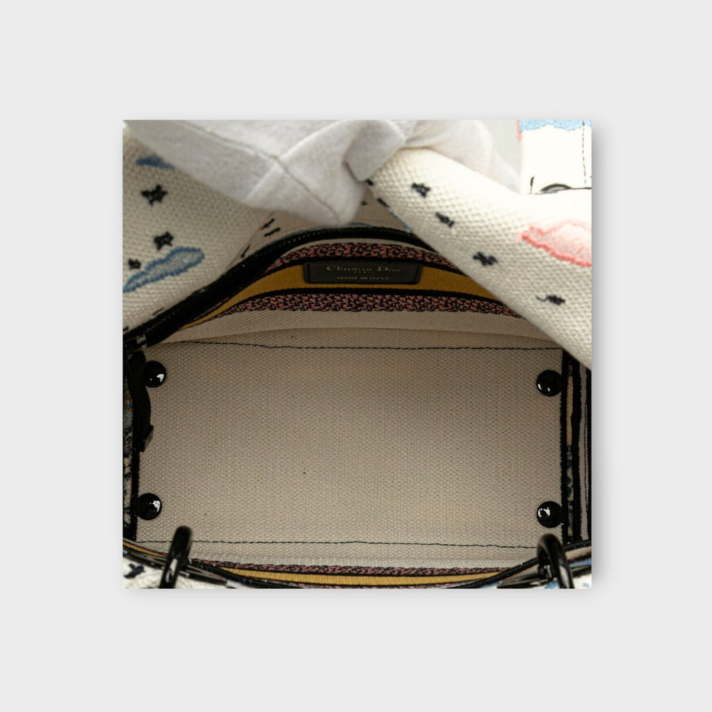 Dior Lady D-Lite Medium Handbag Shoulder Bag 2Way White Multicolor Canvas 【A】