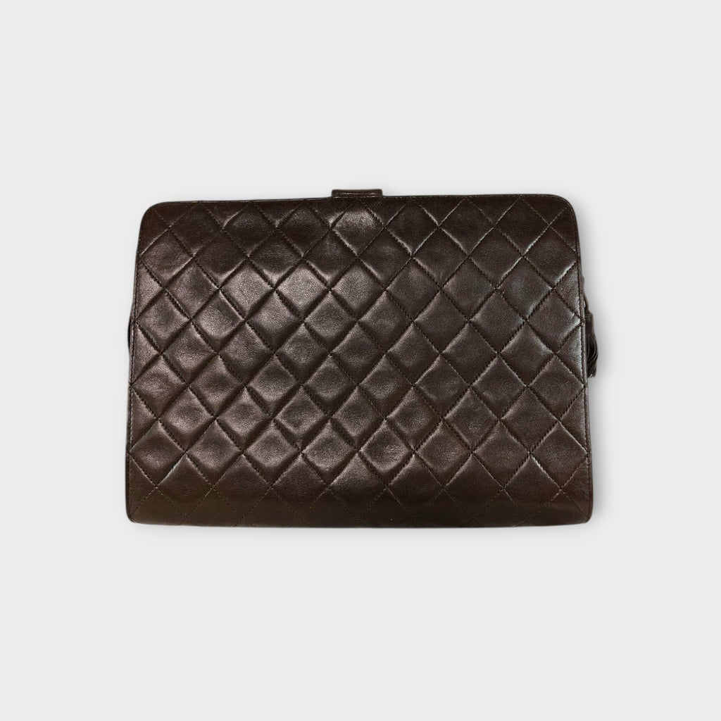 CHANEL Matelassé Lambskin Chain Shoulder Bag Fringe Gold Coco Mark Brown 【B】