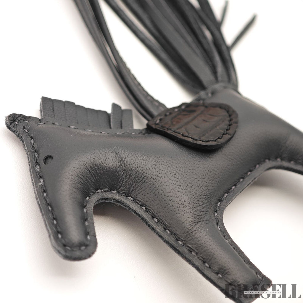 HERMES Rodeo PM Touch Bag Charm Keychain So Black Leather Horse Unisex Box