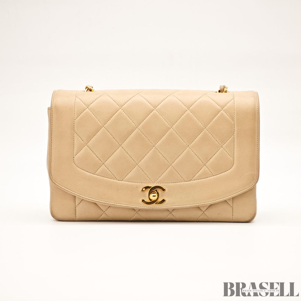 CHANEL Diana Flap 25 Matelasse Shoulder Bag Beige With Box Dust Bag Card