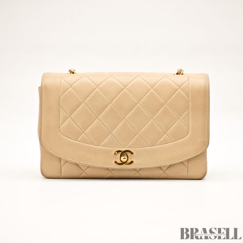 CHANEL Diana Flap 25 Matelasse Shoulder Bag Beige With Box Dust Bag Card