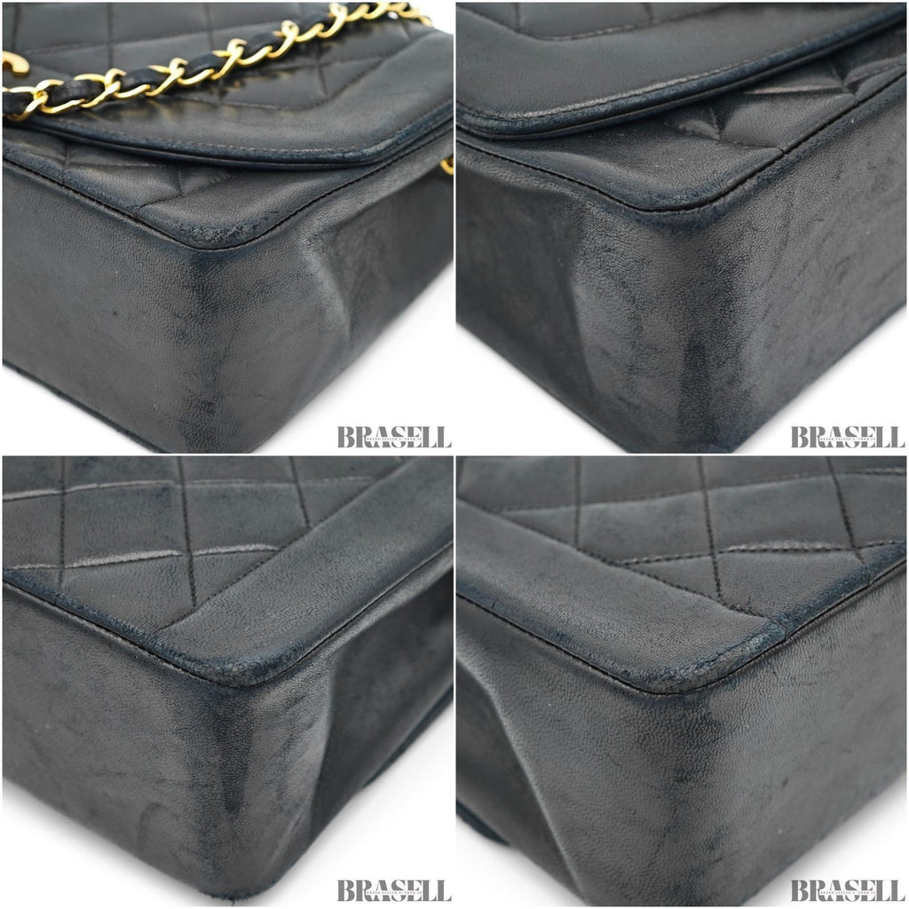 CHANEL Diana 25 Lambskin Flap Bag Black Quilted Shoulder Bag Women's