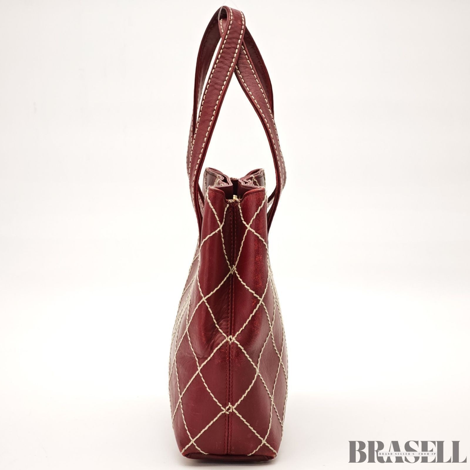 Authentic CHANEL Wild Stitch Tote Bag Handbag Leather Red Magnet Women