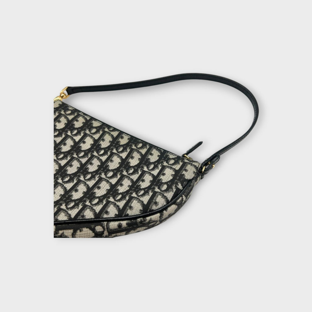 Christian Dior Saddle Trotter Handbag Tote Bag Black Canvas Leather 【A】