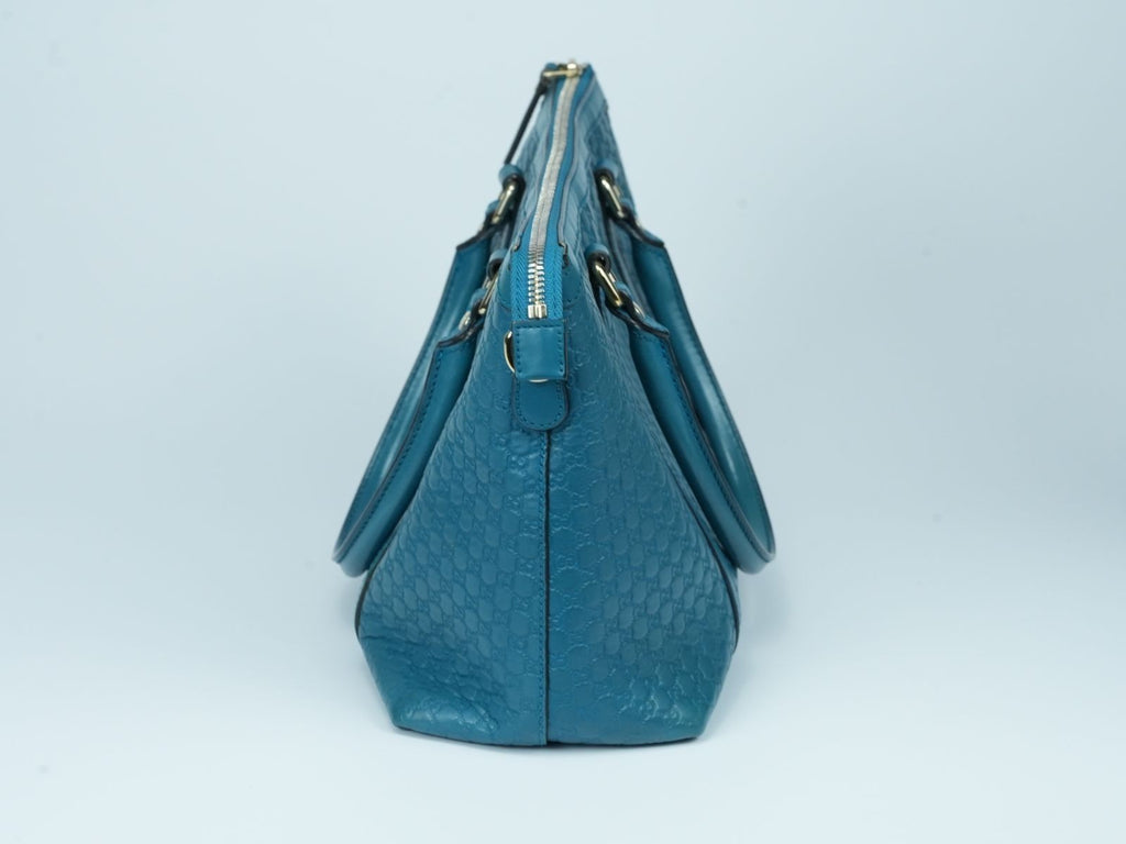 GUCCI Microguccissima GG Pattern Leather Tote Bag Emerald Blue