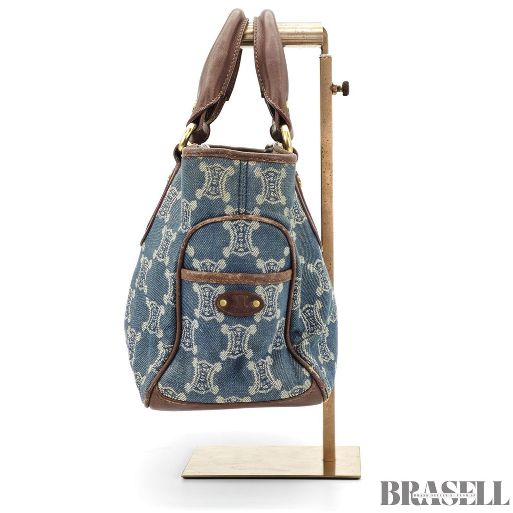 CELINE Macadam Boogie Bag YS00/75 Canvas Handbag in Blue Denim/Brown