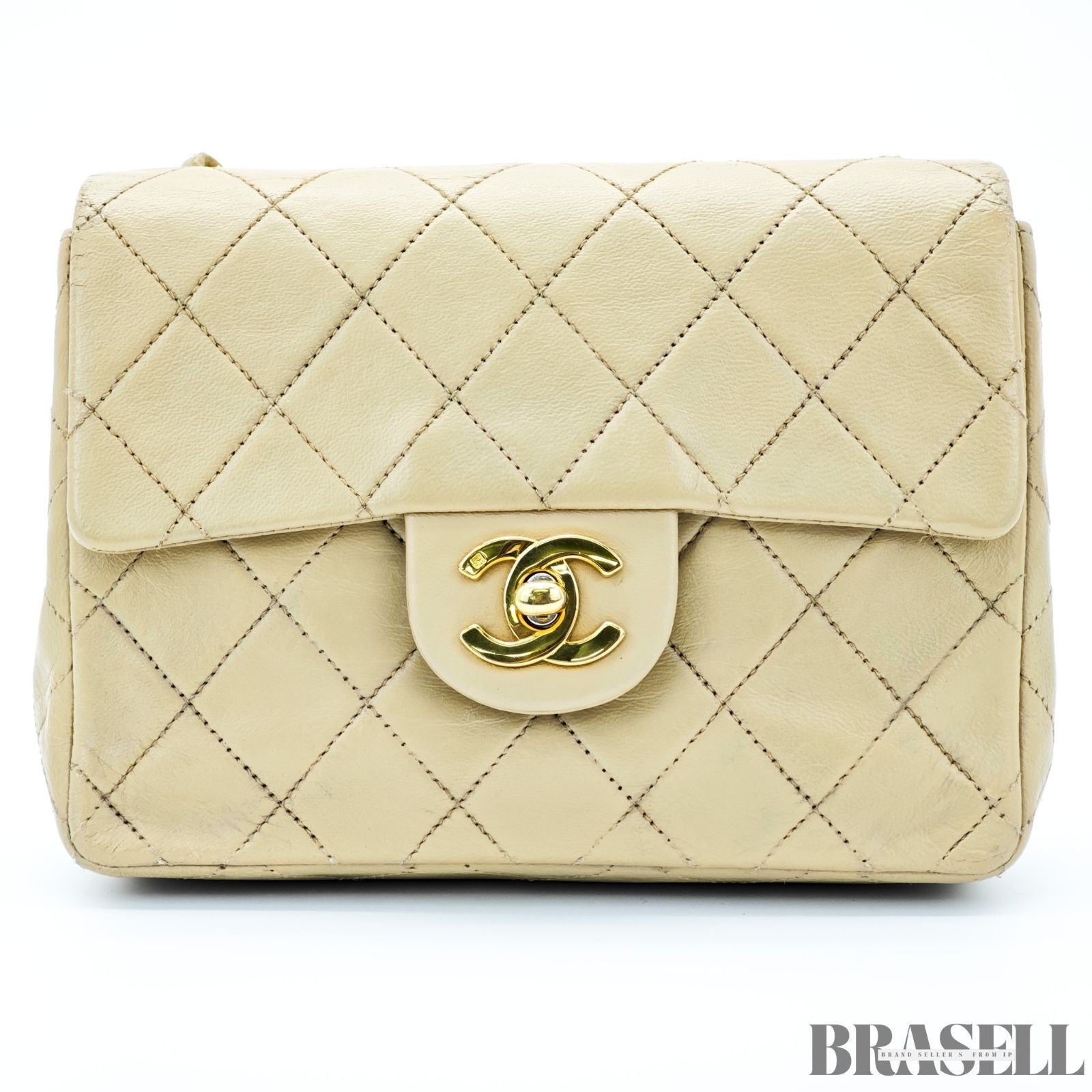 Chanel Mini Matelassé Shoulder Bag Lambskin Flap Compact Beige Women
