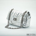 BALENCIAGA MONACO Nano Bag Metallized Compact Shoulder Bag in Silver