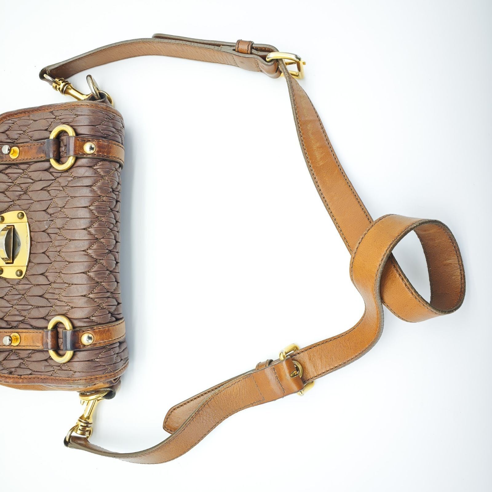 MIU MIU Nappa Croquet Matelassé Shoulder Bag Brown Unisex
