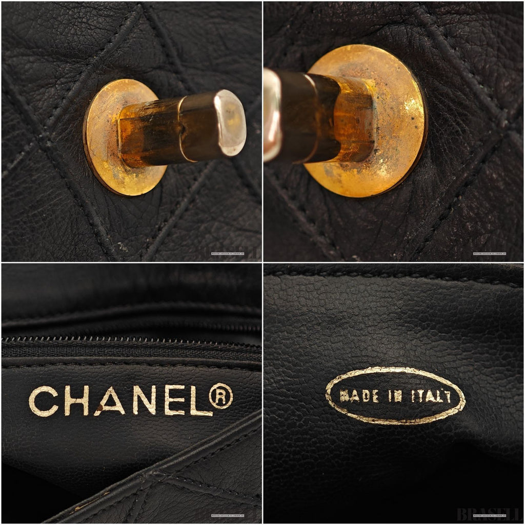 CHANEL Belt Bag Black Leather Gold Turnlock CC Logo Chain Waist Pouch Quilting