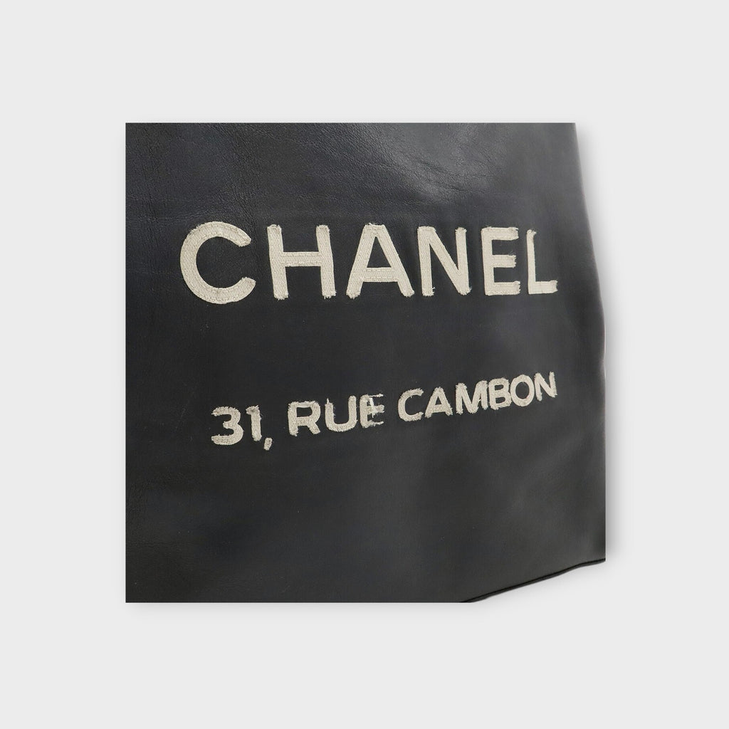 CHANEL Essential Medium Tote Bag Shoulder Bag Logo Leather Black 【B】